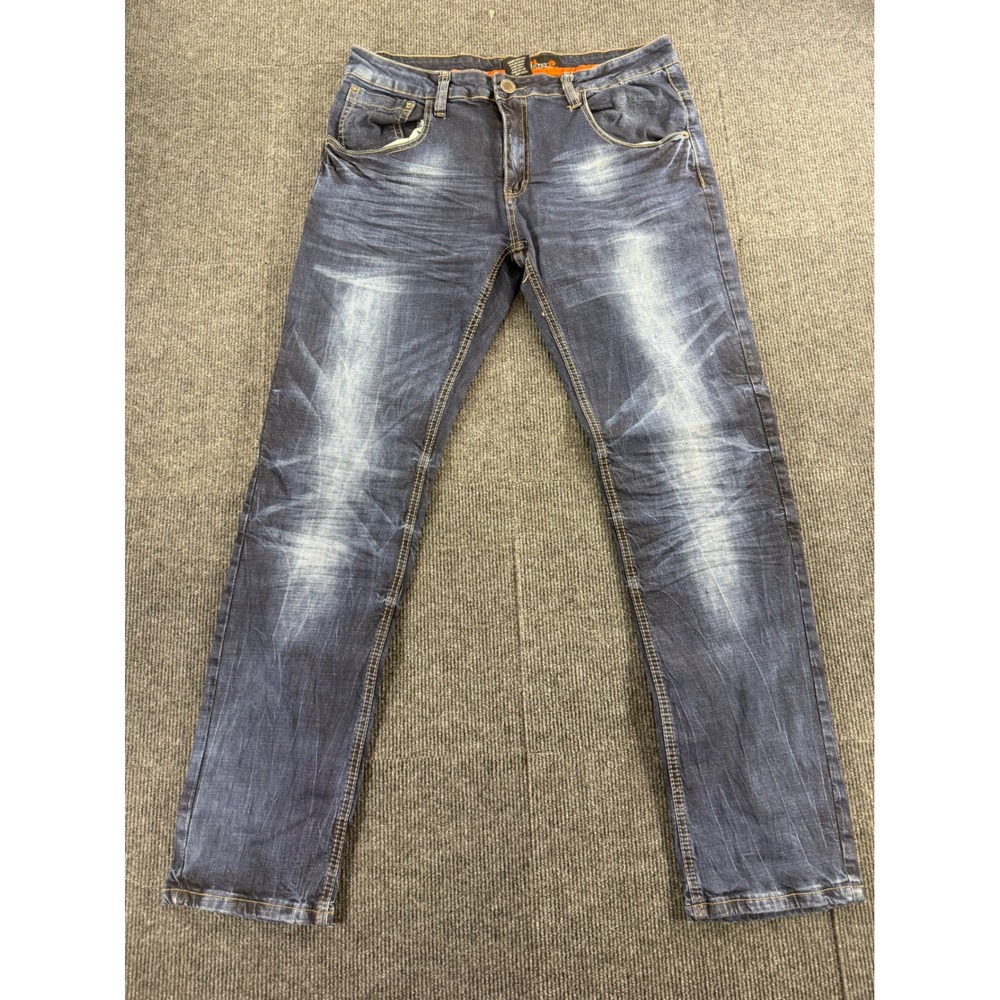 Copper Rivet Mens Slim Straight Dark Wash Whiskered‎ Denim Jeans 36x32